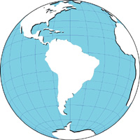 正射図法影付地図(南アメリカ中心)の小さい画像