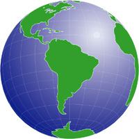 正射図法グラデ地図(南アメリカ中心)の小さい画像
