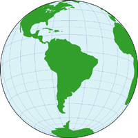 正射図法地図(南アメリカ中心)の小さい画像