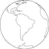 正射図法白地図(南アメリカ中心)の小さい画像