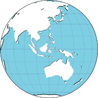 正射図法影付地図(東南アジア中心)の小さい画像