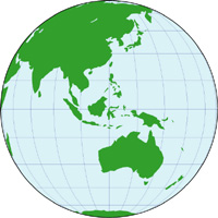 正射図法地図(東南アジア中心)の小さい画像