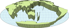 モルワイデ図法地図(立体化斜め)の小さい画像