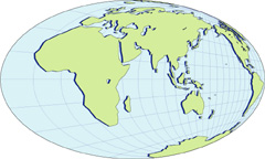モルワイデ図法地図(影付左斜め)の小さい画像
