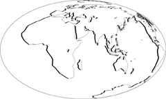 モルワイデ図法白地図(影付左斜め)の小さい画像