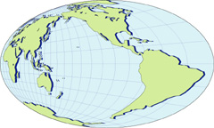 モルワイデ図法地図(影付右斜め)の小さい画像