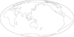 モルワイデ図法白地図(陸地単純化)の小さい画像