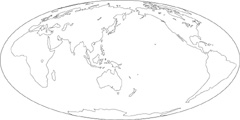 モルワイデ図法白地図(さらに陸地単純化)の小さい画像