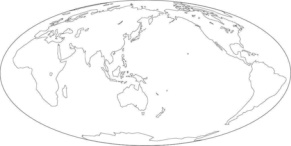Mollweide projection blank map (Further land simplified) image