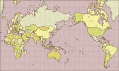 ミラー図法古地図風地図(緯度経度線あり)の小さい画像