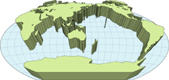 ヴィンケル図法地図(立体化斜め)の小さい画像