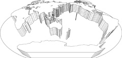 ヴィンケル図法白地図(立体化斜め)の小さい画像
