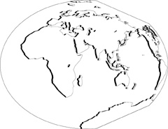 ヴィンケル図法白地図(影付左斜め)の小さい画像