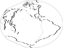 ヴィンケル図法白地図(影付右斜め)の小さい画像