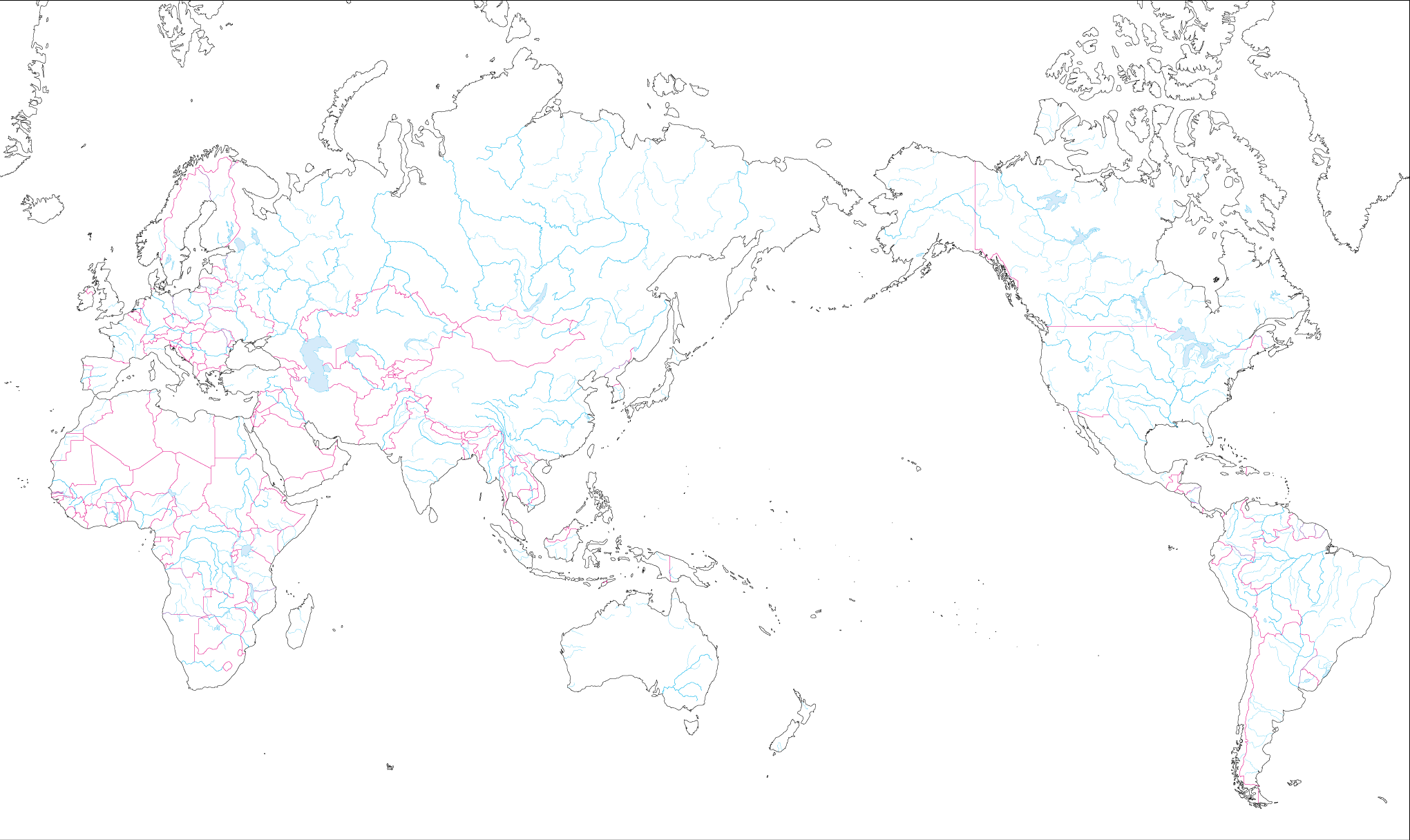 Miller projection - Asia center (With borders) image
