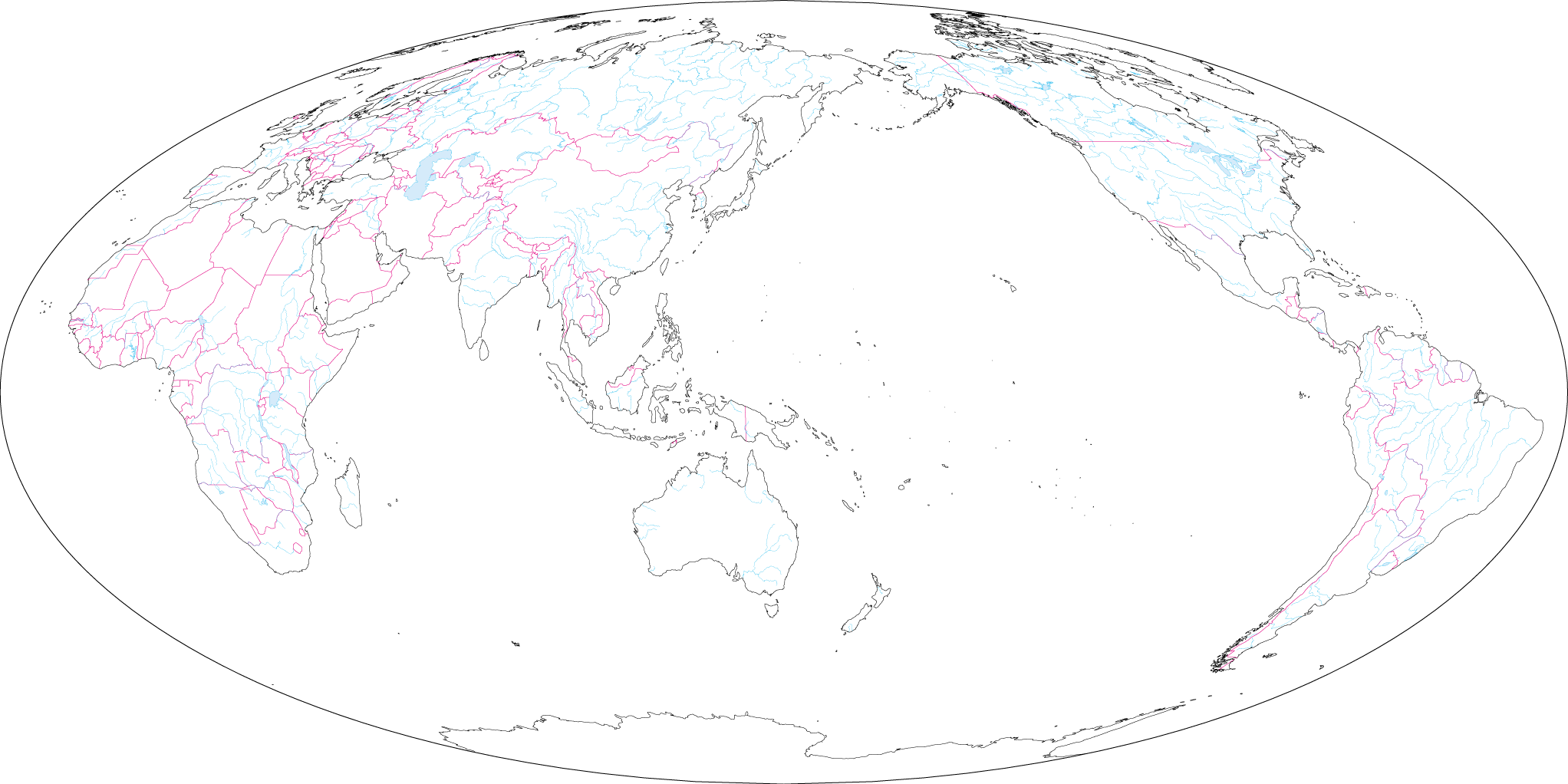 Mollwide projection - Asia center (With borders) image