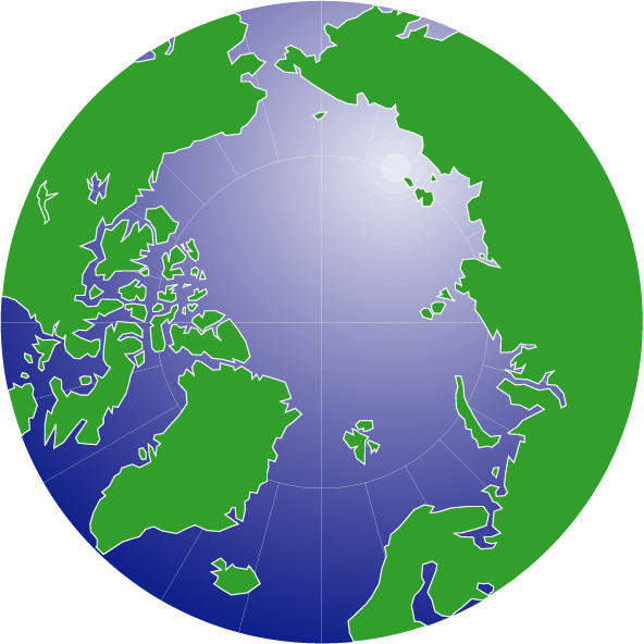 正射図法グラデ地図(北極中心)の画像