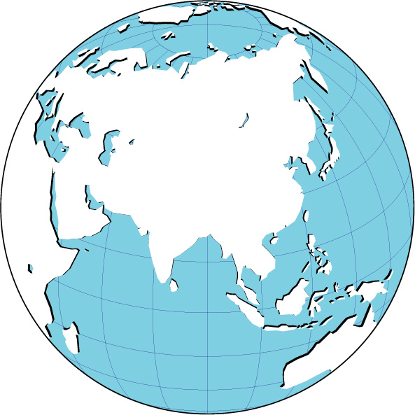 正射図法影付地図(アジア中心)の画像