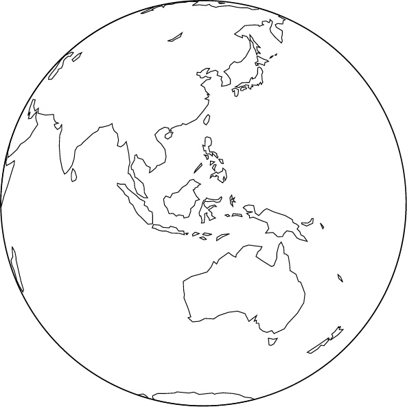 正射図法白地図(東南アジア中心)の画像
