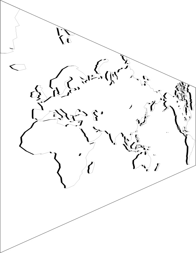 ミラー図法白地図(影付左斜め)の画像