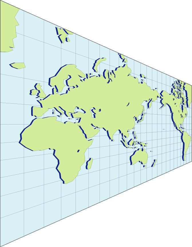 ミラー図法地図(影付左斜め)の画像