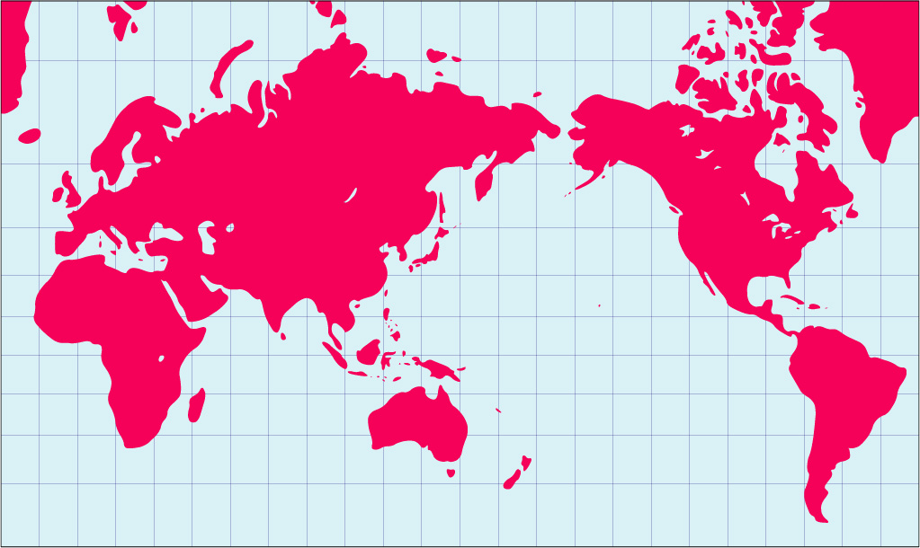 ミラー図法地図(陸地単純化角丸)の画像