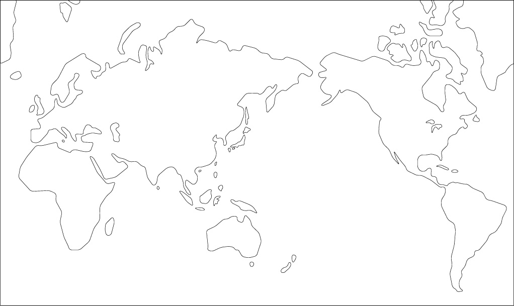 ミラー図法白地図(さらに陸地単純化角丸)の画像