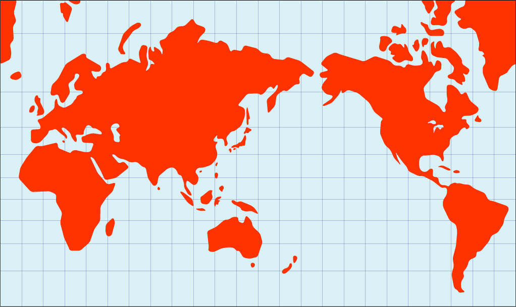 ミラー図法地図(さらに陸地単純化角丸)の画像