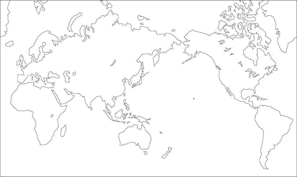ミラー図法白地図(陸地単純化)の画像