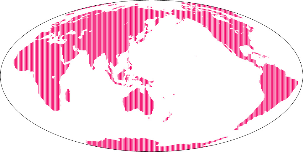 モルワイデ図法線地図(たて線)の画像