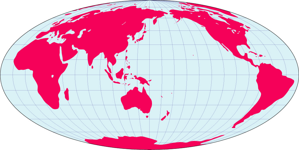 モルワイデ図法地図(陸地単純化角丸)の画像