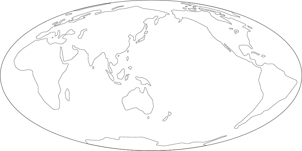 モルワイデ図法白地図(さらに陸地単純化角丸)の画像