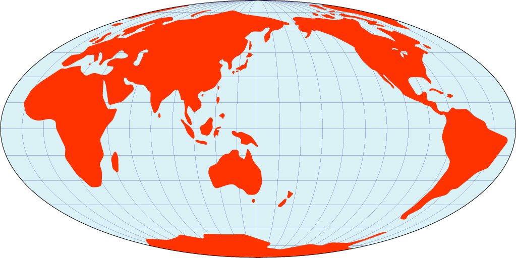 モルワイデ図法地図(さらに陸地単純化角丸)の画像