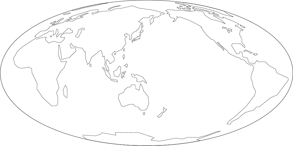 モルワイデ図法白地図(影付右斜め)の画像