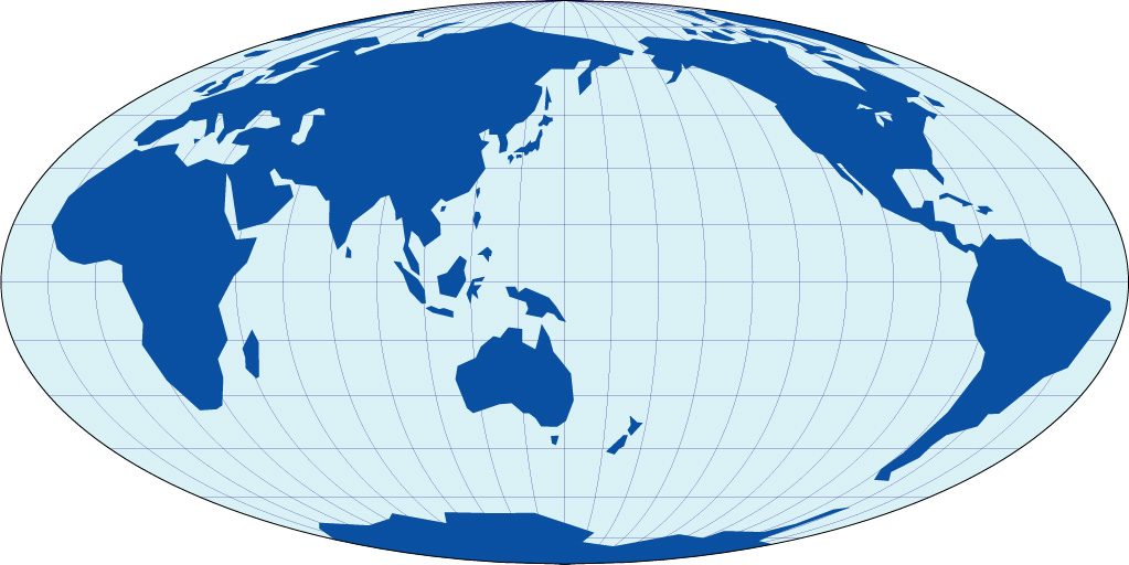 モルワイデ図法地図(さらに陸地単純化)の画像