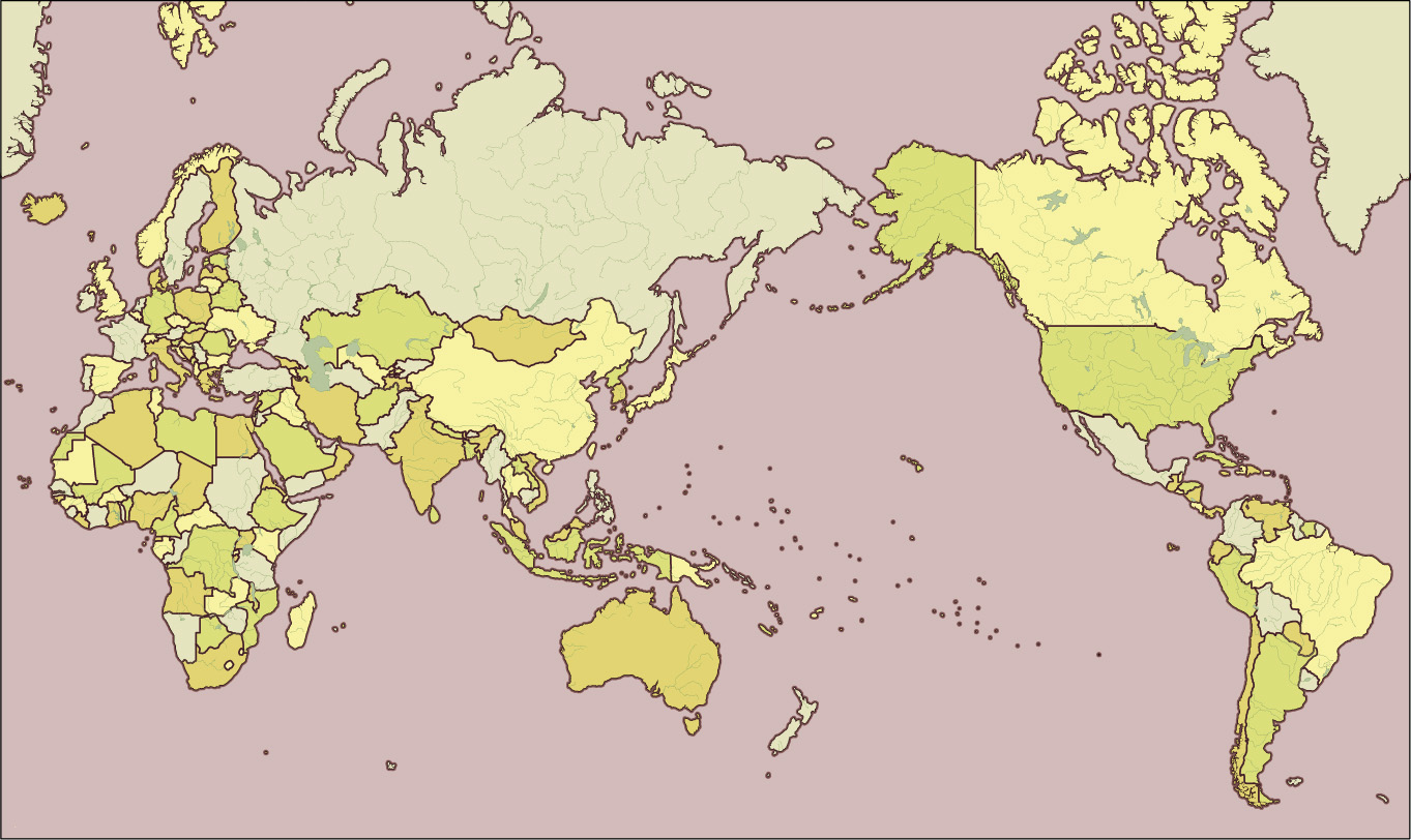ミラー図法古地図風地図(緯度経度線なし)の画像