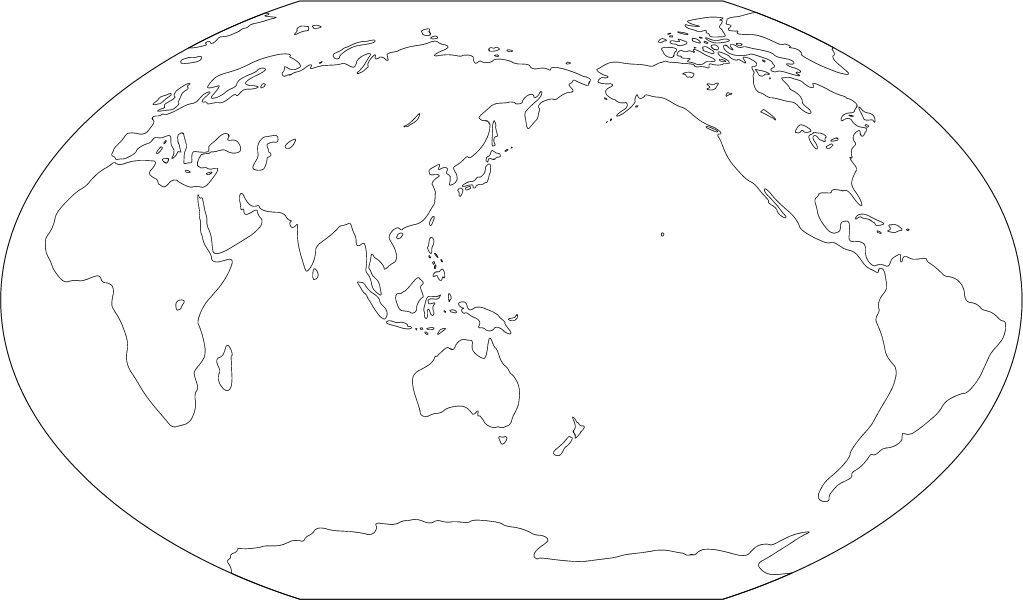 ヴィンケル図法白地図(陸地単純化角丸)の画像