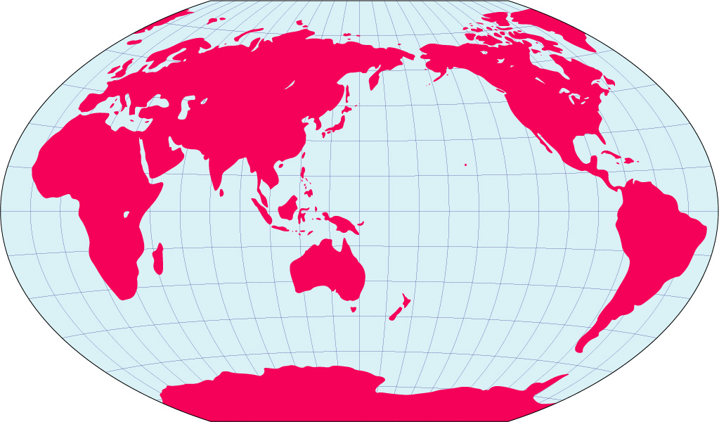 ヴィンケル図法地図(陸地単純化角丸)の画像