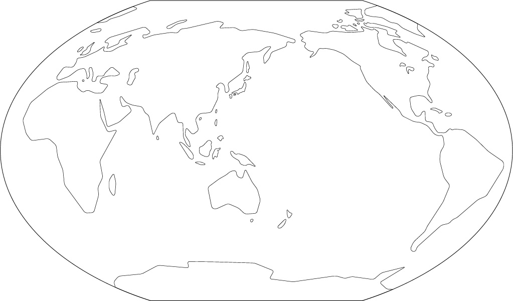 ヴィンケル図法白地図(さらに陸地単純化角丸)の画像