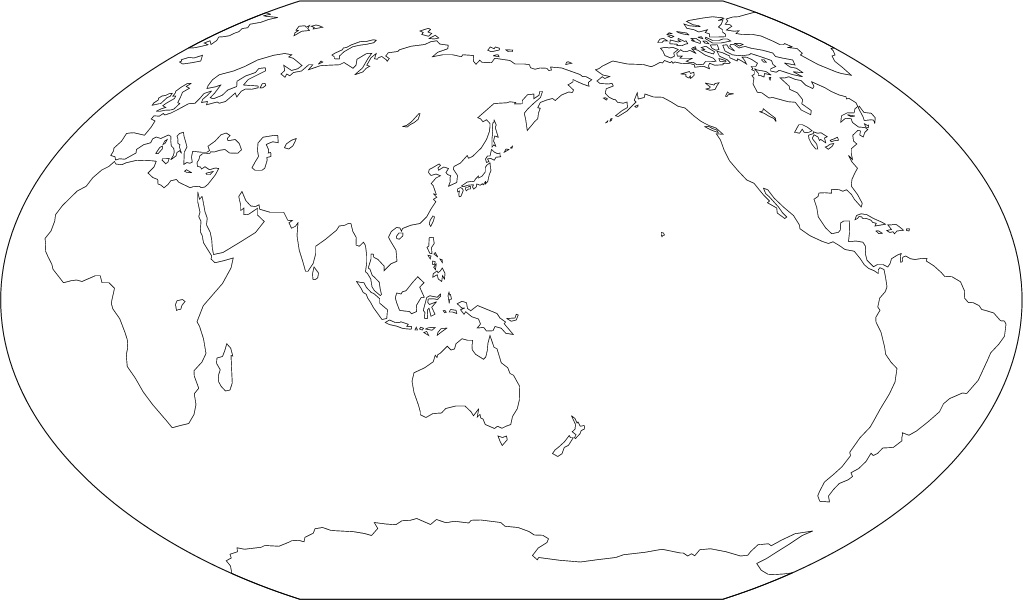 ヴィンケル図法白地図(陸地単純化)の画像