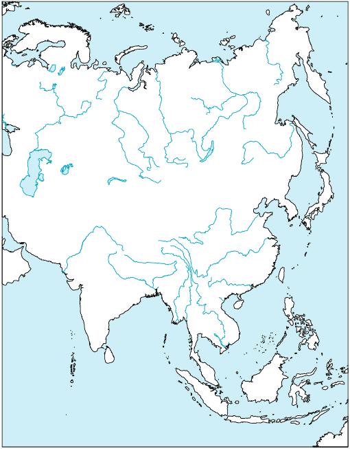 アジア地域地図(国境線なし)のフリー画像