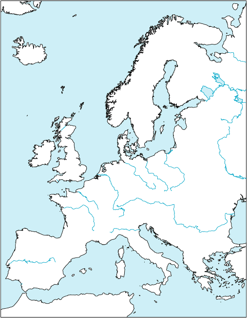 ヨーロッパ地域地図(国境線なし)のフリー画像