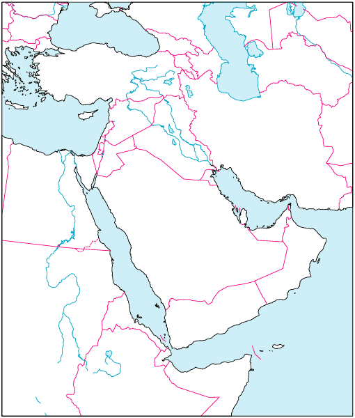 中東地域地図(国境線あり)のフリー画像