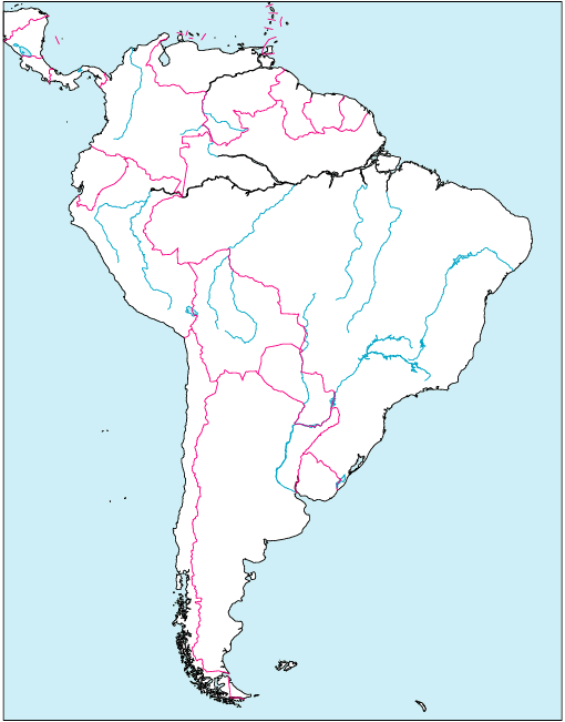 南アメリカ地域地図(国境線あり)のフリー画像