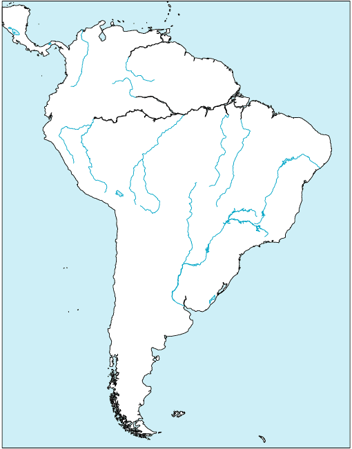 南アメリカ地域地図(国境線なし)のフリー画像