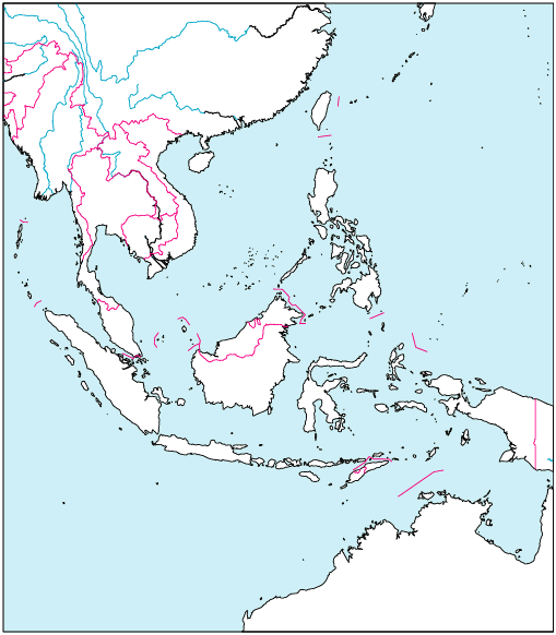 東南アジア地域地図(国境線あり)のフリー画像