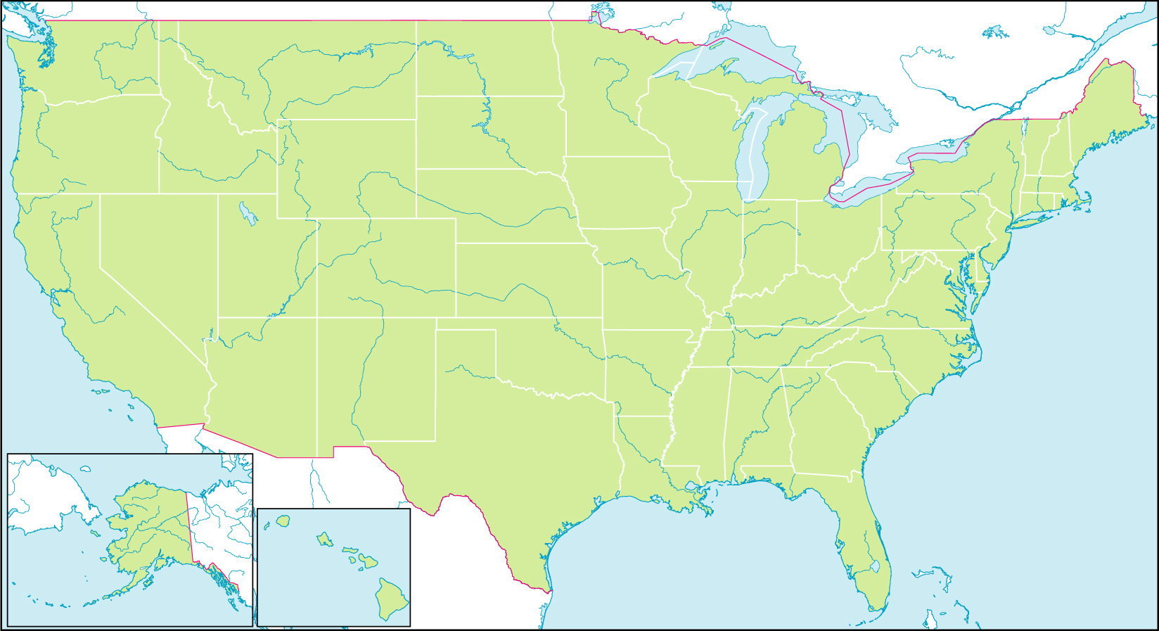 アメリカ合衆国地図(州境あり/州都なし)