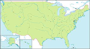 アメリカ合衆国地図(州境なし/州都あり)の画像