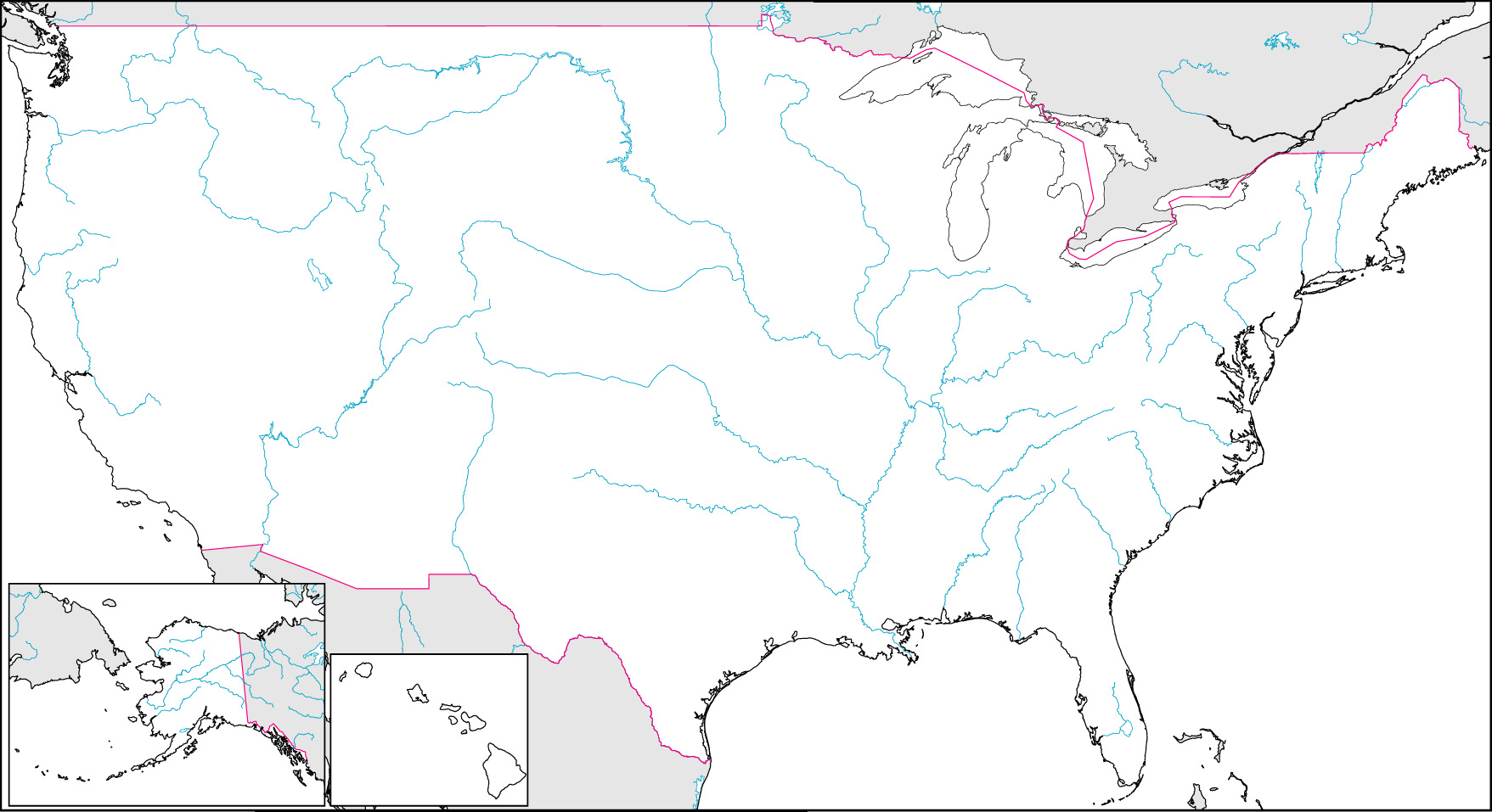 アメリカ合衆国白地図(州境なし/州都なし)