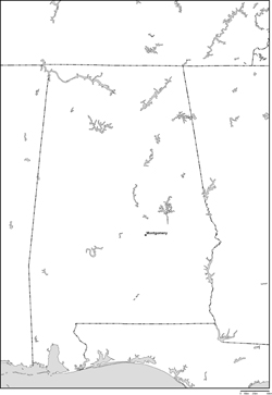 アラバマ州白地図州都あり(英語)の小さい画像